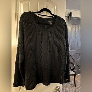 Lauren Hansen Black Cable Knit with Button Back Detail, size. XL